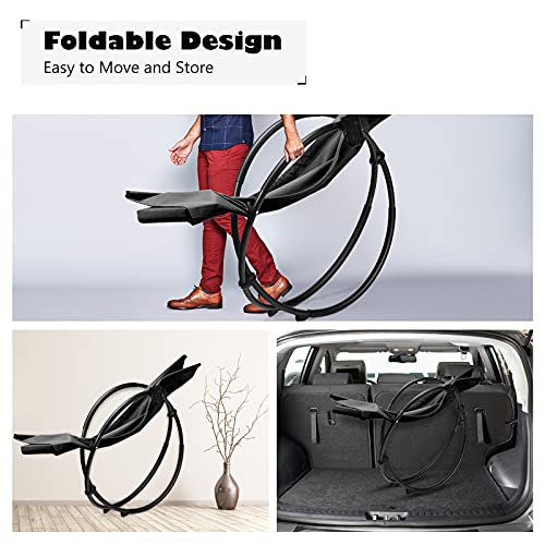 COSTWAY Rocking Lounge Chair, Powder Coated Orbital Zero Gravity Seater with Headrest Pillow and Cup Holder, Outdoor Indoor Folding Moon Rocker Recliner Chairs, 180kg Capacity - Image 4