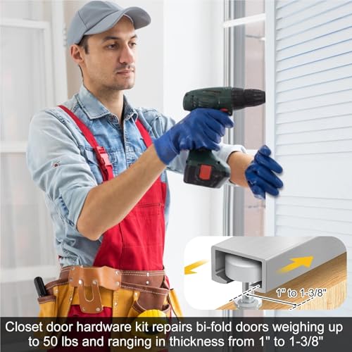 Kit de reparación de herrajes para puerta bifold, set de 4 piezas en acero inoxidable, partes de repuesto para puerta bifold, fácil instalación miniatura 4