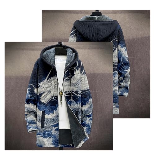Mens Long Cardigan Hoodies Hooded Jacket Dragon Graphic Open front Sweater Hoodie with Pockets Winter Coats4