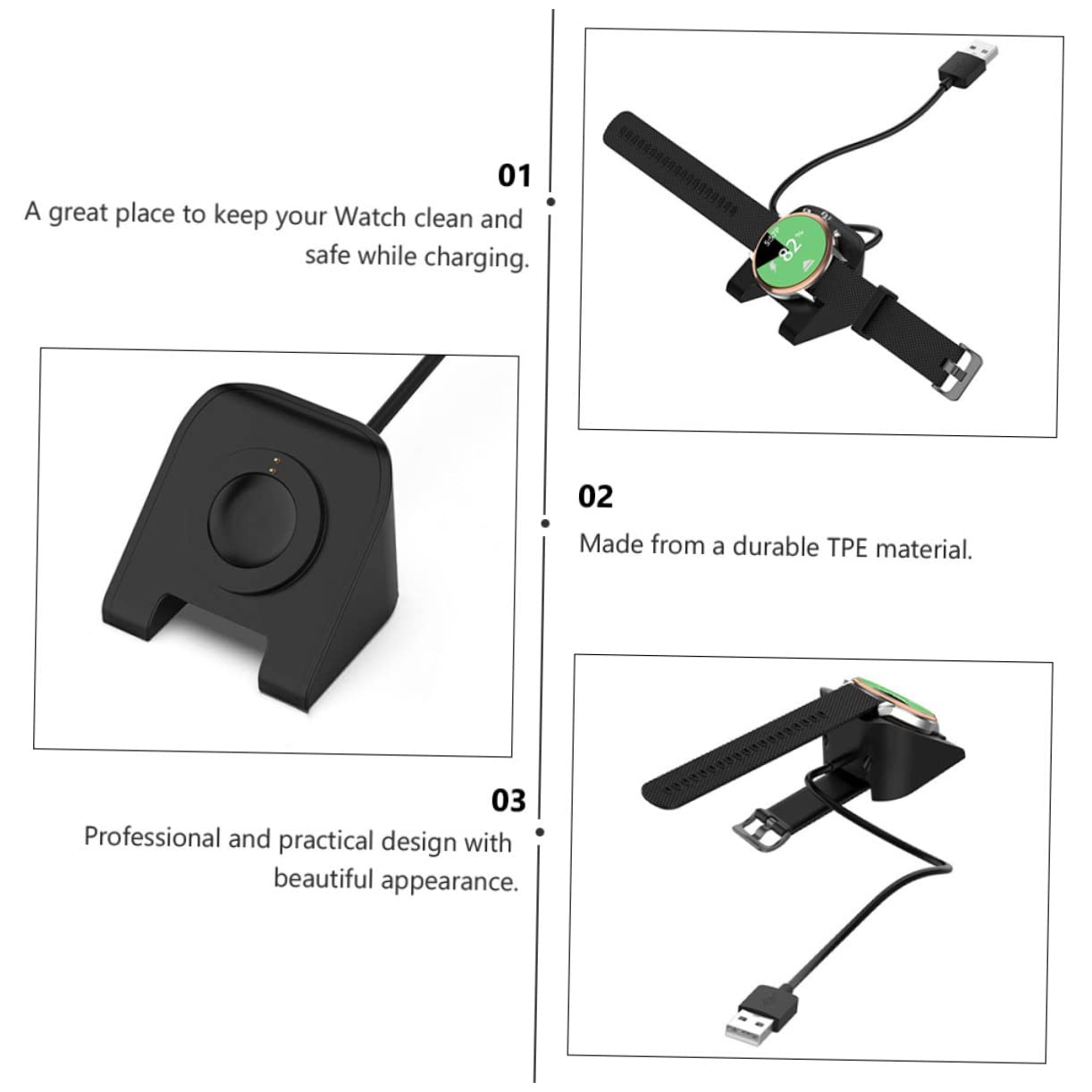 Housoutil 3pièces Chargeur USB pour Montre Connectée Gen Et Gen Station De Charge Pratique Et Compacte Design Élégant Et Sécurisée Compatible avec Dispositifs USB