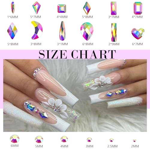 Canvalite 1820Pcs Rhinestones Nail Gems, 12 Styles 3D Glass Crystals Nail Charms Shiny Multi Shape Flatback Nail Rhinestones for Nail Art with Rhinestones Picker and Tweezers for DIY Nail Art clear2