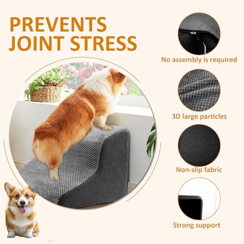 Haustiertreppe Hundetreppe 30cm 2 Stufen rutschfest mit Waschbarem 3D Cordbezug, Hundetreppe für Kleine Hunde Hochwertige Schwamm, Hunderampe für Kurzbeiniger Hund