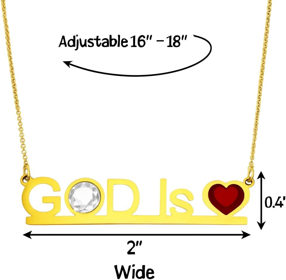 God is Heart Love Pendant Necklace 18K Gold Plated Stainless Steel Cubic Zirconia Stones Adjustable Chain High Polished Finish Inspirational Faith Necklace For Women Gift Idea - Image 4