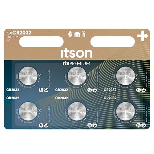 ITSON CR2032 Pilas de botón de Litio, 3V, Paquete de 6, Adecuado para AirTag, Llaves de Coche, Relojes y pulsómetros