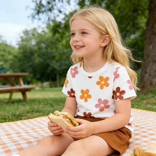 Image of OLMRJKD Kid Toddler Girl Clothes Summer Short Sleeve Figure Graphic Tee Shirt + Shorts Summer Outfits Set