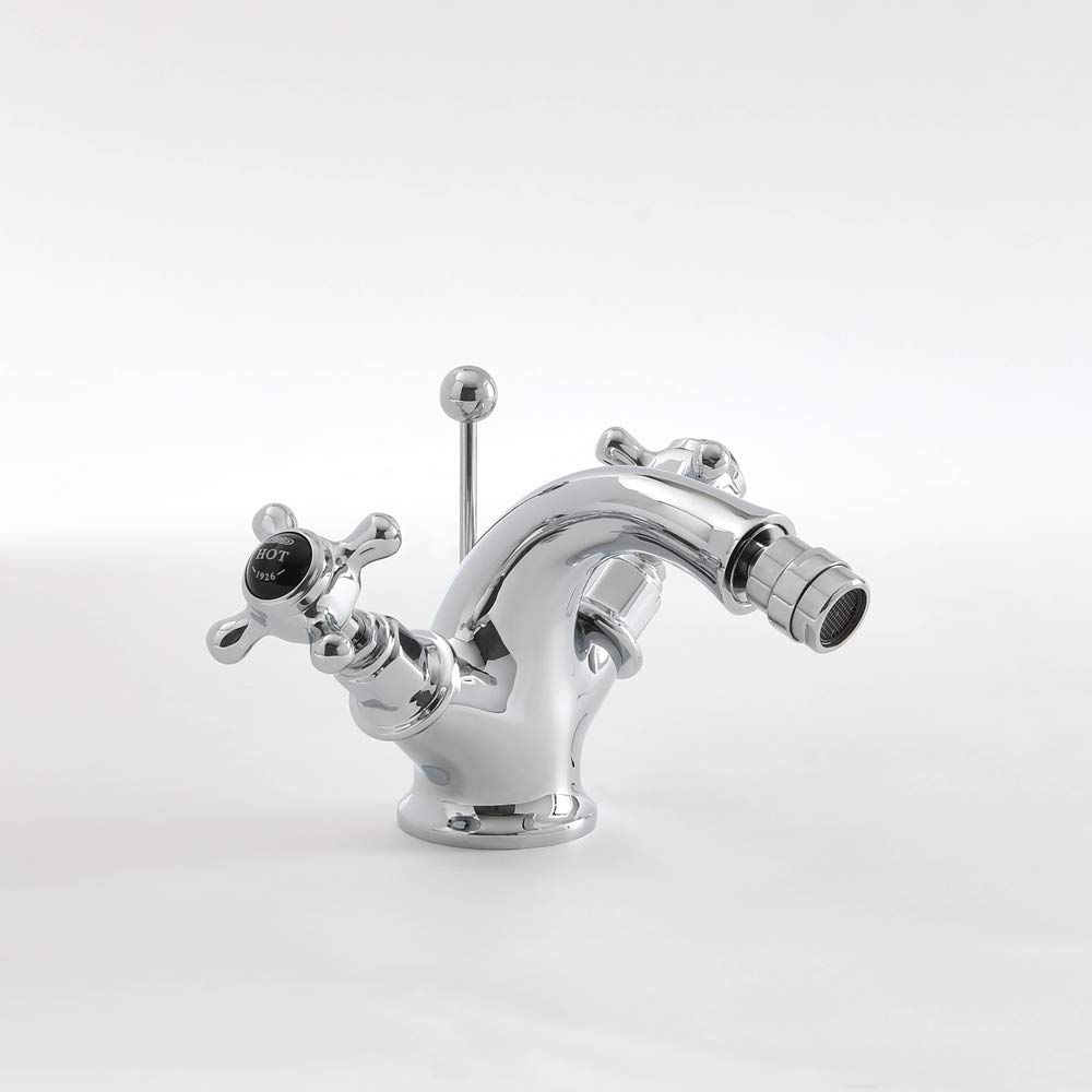 Milano Elizabeth Mono Bidet Mixer Tap Crosshead Handles - Chrome and Black