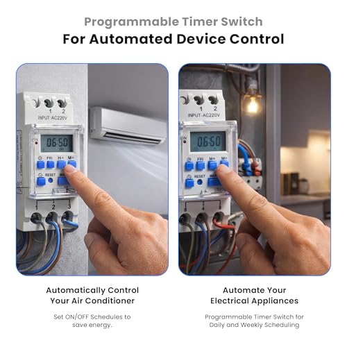 Image of Programmable Digital Timer Switch 30A | Daily & Weekly Time Relay Controller | DIN Rail Mount | LCD Display Automatic ON Off Timer | 30A / 240V AC Includes Battery Backup