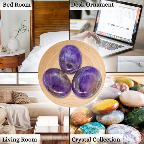 Image of Amazing Gemstone Amethyst Crystals and Healing Stones - Large Palm Stone Crystals Piedra - Crystal for Good Luck, Balanced Positive Energy, Meditation - Unique Stocking Stuffers Gifts for Women, Men