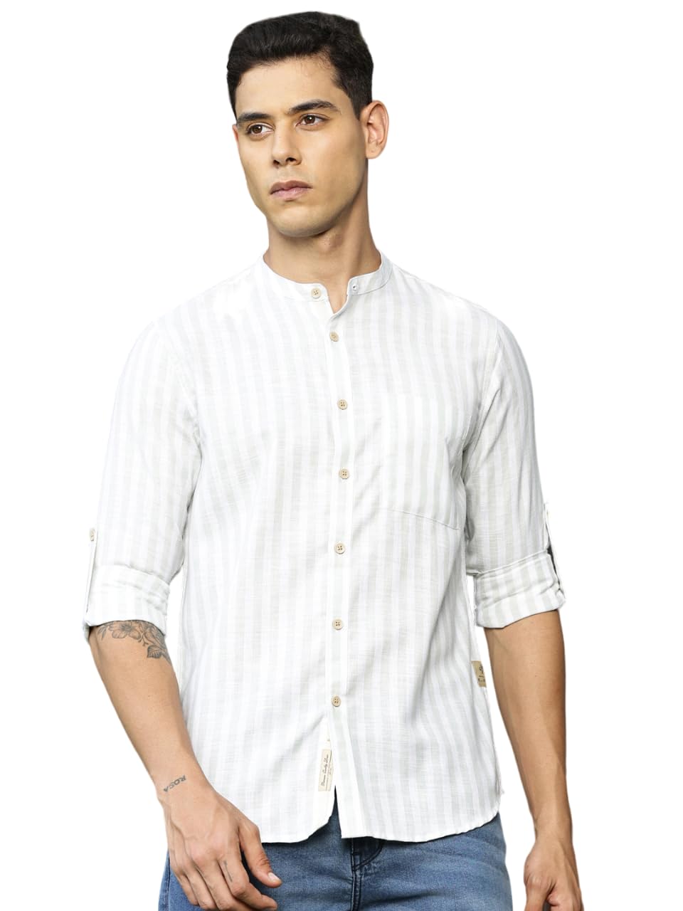 thomas scott Men's | Stripes | Full Sleeve | Slim Fit | Linen Blend | Mandarin Collar | Casual Shirt-picture-35