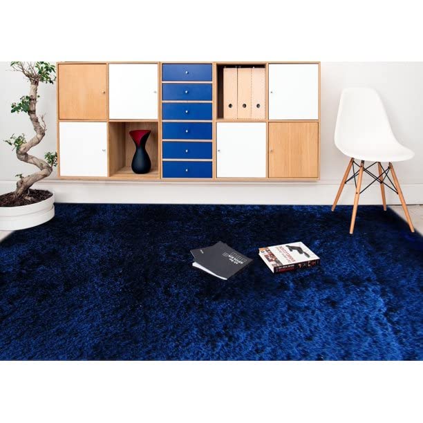 Image of Tauhid Carpet Handmade Super Soft Shag Carpet Rug Microfiber Area Carpet Rug for Living Room, Bedroom, Home Decor 3 x 5 Color Blue.