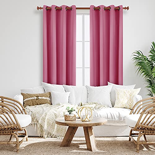 Image of Deconovo Solid Blackout Curtains Thermal Insulated Curtains Grommet Top Room Darkening Curtains for Bedroom 52W x 63L Inch Fuchsia 1 Pair