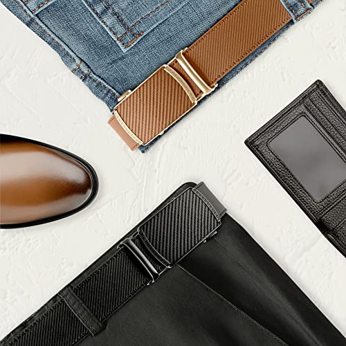 Image of DOOPAI Men's 2 Pack Ratchet Dress Belt - Adjustable 1 3 /8 inch Genuine Leather, Size Length Can Be Cut, With Gift Box