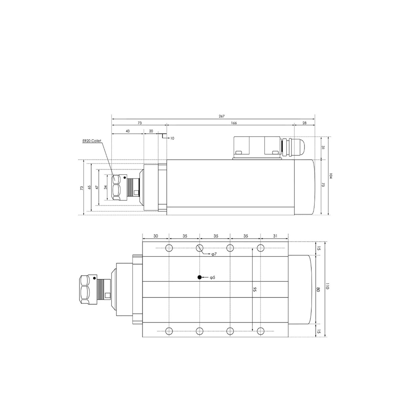KACOME CNC Spindle Motor Air-Cooled 220v 2.2kw ER20 Air-Cooled Spindle 2.2KW Inverter 400Hz 4 Ceramic Ball Bearing(Steel Bearings)