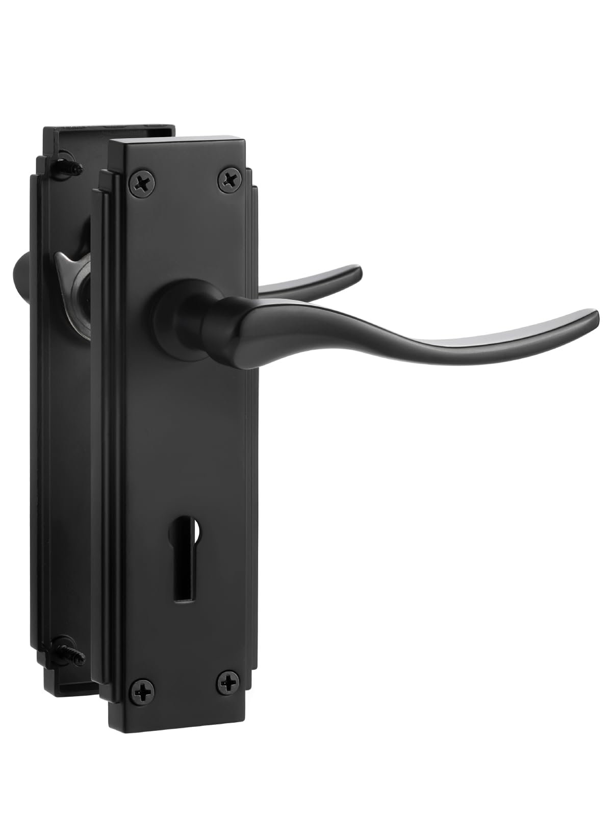 SORWDUERM 1 Pair Hanoverian Scroll Black Internal Door Handles,Short Lock Lever Set for Interior Wooden Doors,Fits Standard UK Door,Zinc Alloy