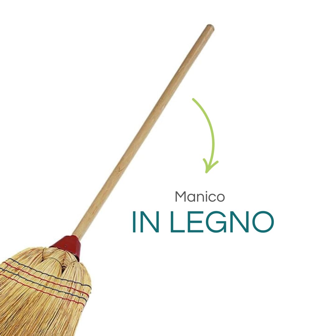 VIRSUS Scopa Saggina a 4 Fili 3623, Lunghezza 140 cm con Manico in Legno da 89 cm, 4 Cuciture, Resistente e Robusta, per la Pulizia degli Esterni, Giardino, Viale, Orto