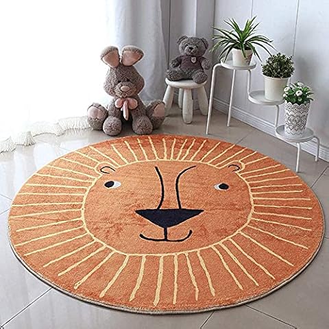Poowe Round Kids Playroom Rug - Soft Alphabet Nursery Rug for Bedroom - Playtime Collection, Learning & Game Carpet for Classroom , Best Shower Gift for Infant Toddlers (Round 39.4", Orange Lion) Cover