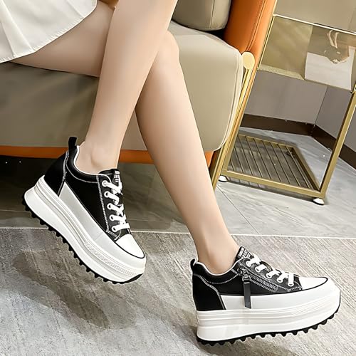5cm Platform Flat 2cm Hidden Heel Women Casaul Shoes lace up Split Leather Female Fashion Sneakers TPR Sole4