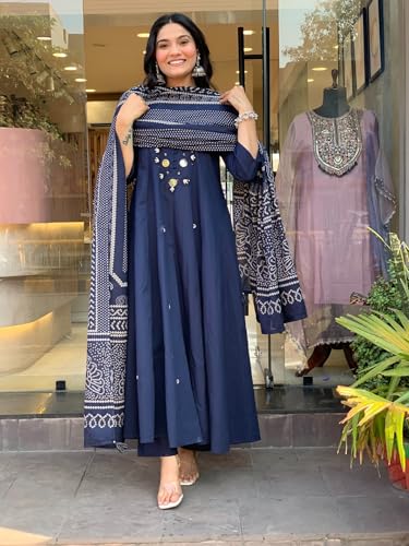 Image of ANNI Designer Kurta Set for Women Viscose Embroidered | A-Line Kurta Palazzo Dupatta Set for Woman | 3 /4 Sleeve Round Neck 3 Piece Ethnic Dress Stylish Coord Outfit Trendy Womens Clothing