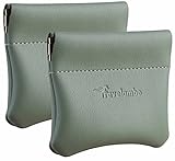 Travelambo Leather Squeeze Coin Purse Pouch Change Holder For Men & Women 2 pcs set (Green Blooming)