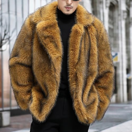 Men Mid Long Open Front Faux Fur Coat Notched Lapel Cozy Faux Mink Jacket Winter Casual Business Warm Overcoat3