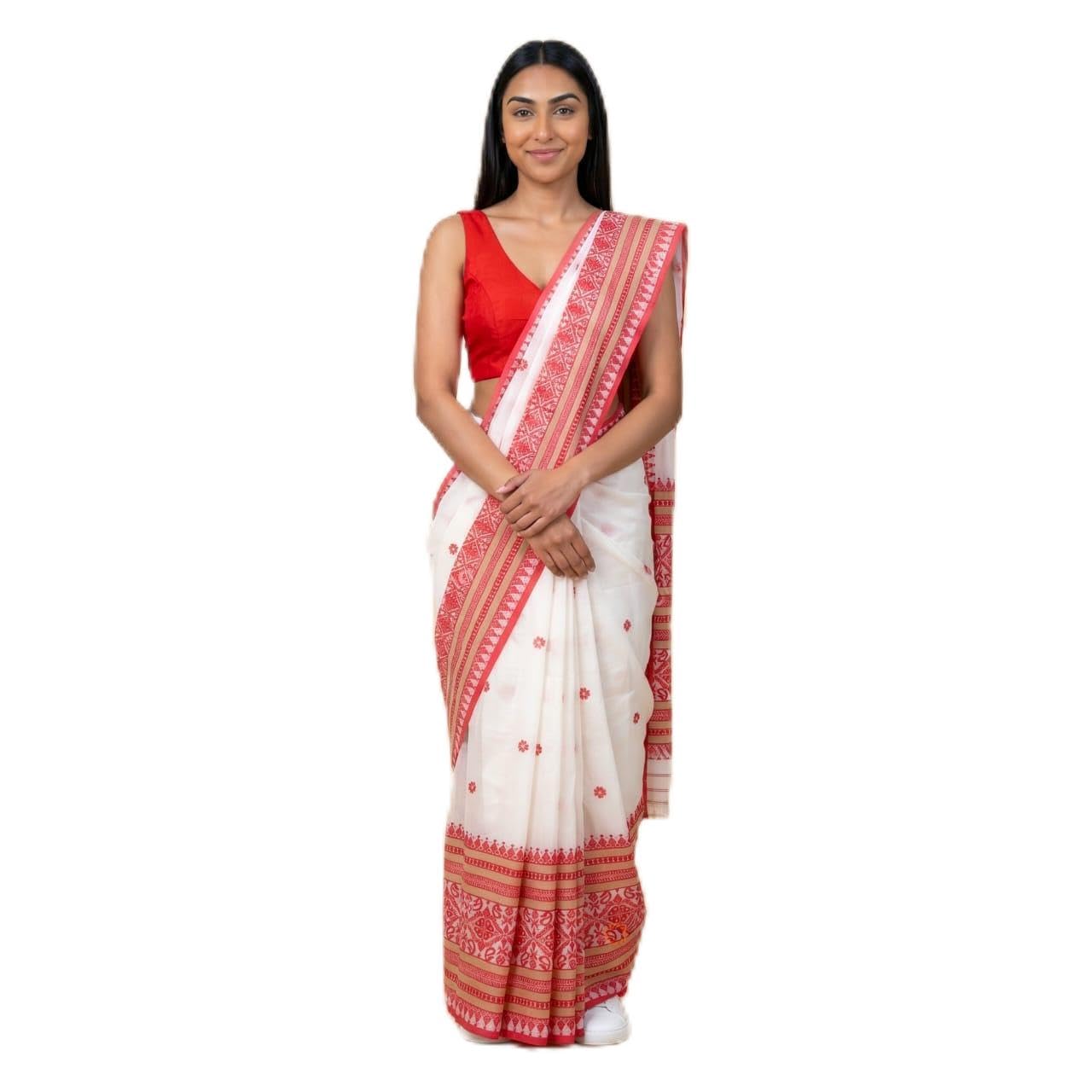 Pure Cotton Saree White with Red Border-picture-53