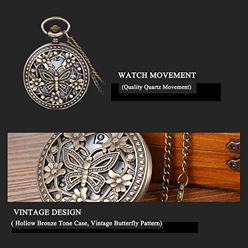 Avaner Antique Bronze Retro Hollow Butterfly Quartz Pocket Watch For Women Girls #TOP3
