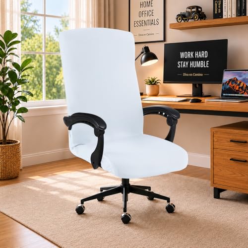 Image of Elastic Computer Chair Cover with Durable Zipper - Protective Removable Washable Universal Office Desk Chair Seat Slip Cover - Stretchy Soft Anti-dust Desk Chair Seat Protector for Dogs, Cats, Pets