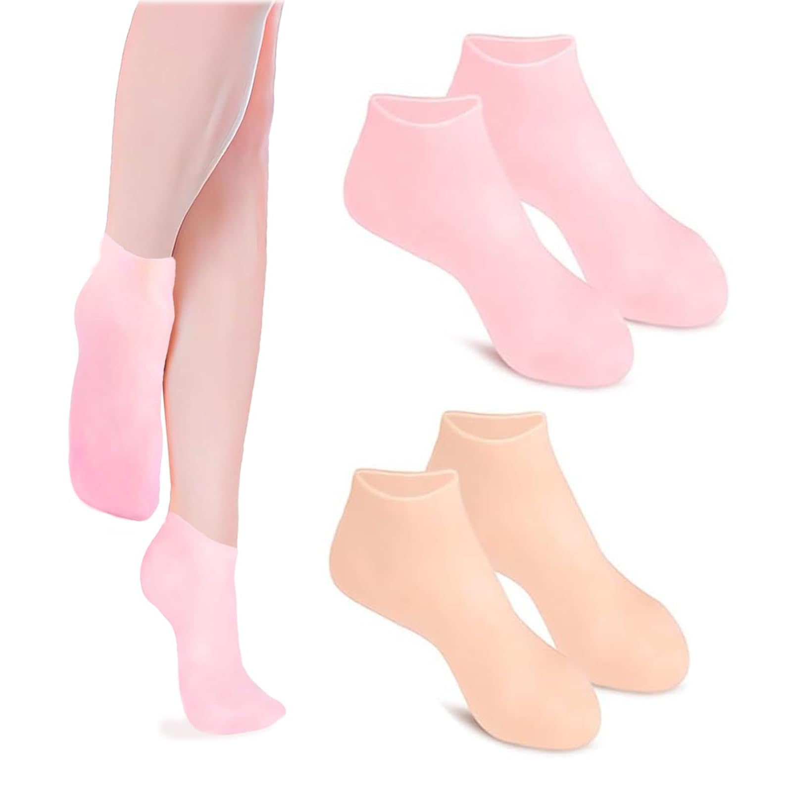 2 Pairs Silicone Moisturizing Socks Foot Spa Gel Silicone Socks for Women Anti Slip Aloe Socks
