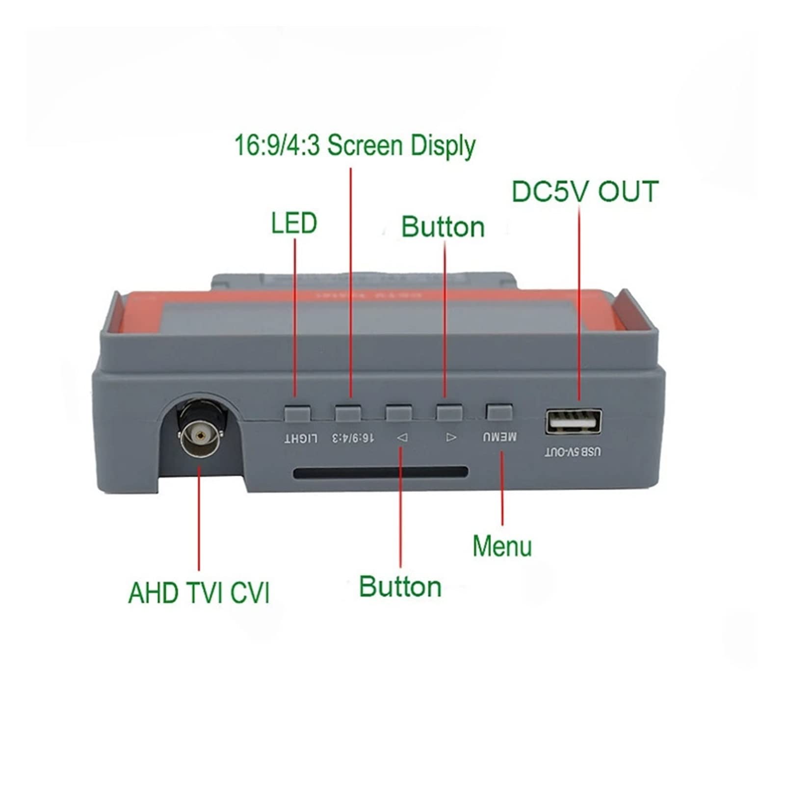Tester for monitor CCTV 4 in 1 HD da 5 pollici, tester analogico, coassiale AHD TVI CVI, test cavo for telecamera di sicurezza analogica da 8 MP, DC12V