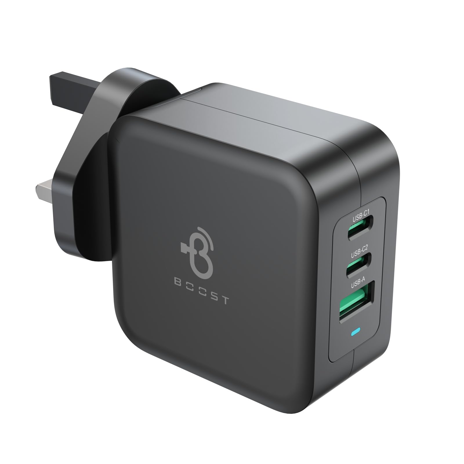 BOOST100W Ultra Fast Charger 3-Port USB C Charger Type C & Type A GaN2 Power Adaptor Compatible with HUAWEI P60, MacBook Pro/Air, iPhone, iPad, Galaxy S23 Ultra, Steam Deck,Phones