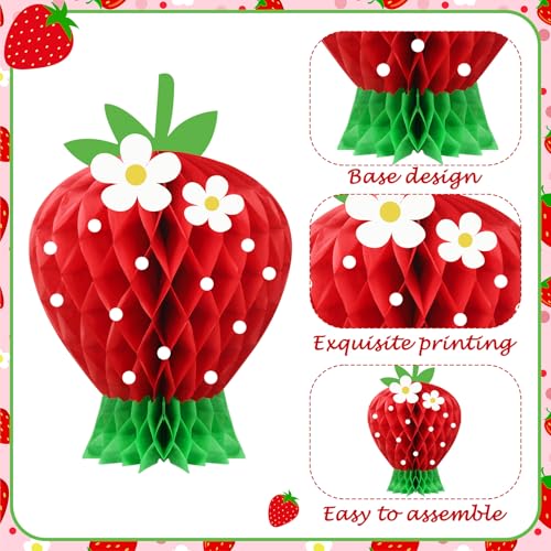 Image of Amyhill 4 Pcs Strawberry Party Decorations Large Strawberry Honeycomb Centerpieces 3D Berry First Table Decor Fruits Paper Honeycomb Decorations for Birthday Summer Shower Party Favor(Red)