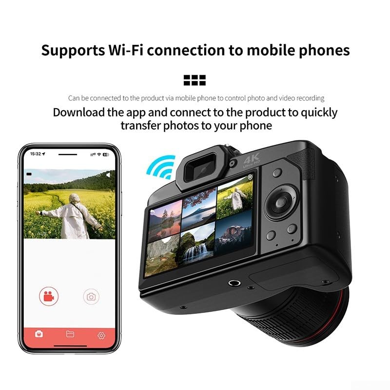 Cámara digital SLR D5 con zoom 16X Lente dual 4K Video y control Wifi para viajes Vlogging Fotografía en condiciones de poca luz (negro)