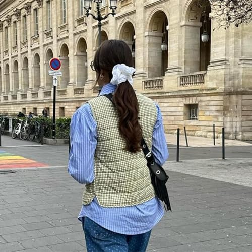Women's Tie Front Quilted Vest Fall Winter Tie-Up Gingham Sleeveless Jacket Denim Gilet Y2K Streetwear3