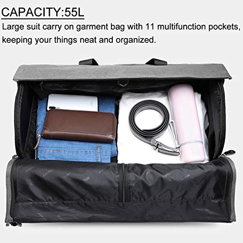 Garment Bags Convertible Suit Travel Bag with Shoes Compartment Waterproof Large Carry on Duffel Bags Garment Weekender Bag for Men Women Grey