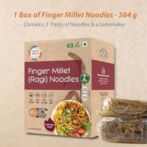 Image of Organic Wisdom Ragi Noodles (Finger Millet) | Healthy Millet Noodles, Pack of 2 - 192g Each | No Maida, Not Fried, Sun Dried | No MSG, No Junk | High Calcium, Iron & Protein | Tastemaker Inside