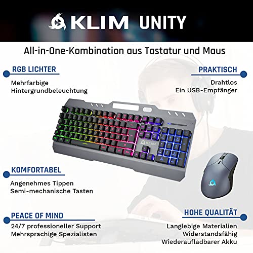 KLIM Unity - Wireless Tastatur und Maus Set DE Layout + Langlebig, Ergonomisch, Semi-Mechanisch + kabelloses Maus Tastatur Set für Laptop PC Mac PS4 Xbox One+ Langlebiger eingebauter Akku + NEU 2022 - Image 3