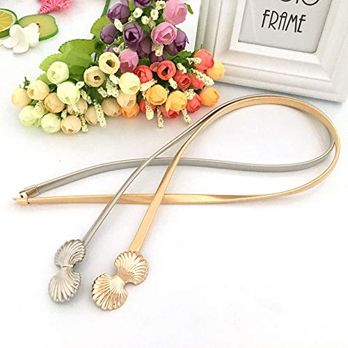 Metallic Skinny Waist Band Elastic Waist Belt Metal Dress Belt Waist Chain Belt Cinch Belt Waistband 1cm Wide (Gold Shell)4