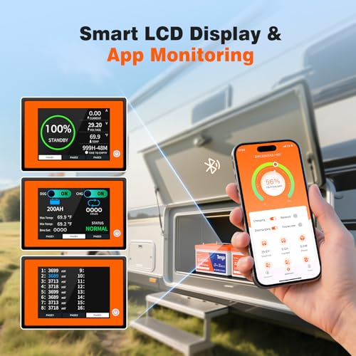 Image of TEMGO 24V 200Ah LiFePO4 Lithium Battery: Self-Heating, LCD Screen Display, Bluetooth &App, Low-Temp Protection, Built-in 200A BMS, 5120Wh Energy, 5000+ Cycles for RV, Camper, Trolling Motors, Off-Grid