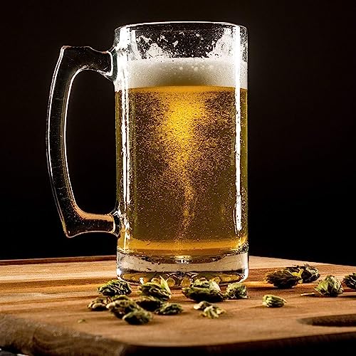 Image of Melbify Beer Mug | 500 ml | Set of 2 | Petal Bottom Embossing Design | Mug with Handle | Classic Beer Glasses | Premium | Heavy | Perfect for Beer, Cider,Cocktails,Mocktails | Gift Set