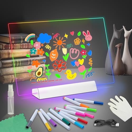 Tableau d'affichage LED rechargeable en acrylique avec lumière blanche chaude et couleurs