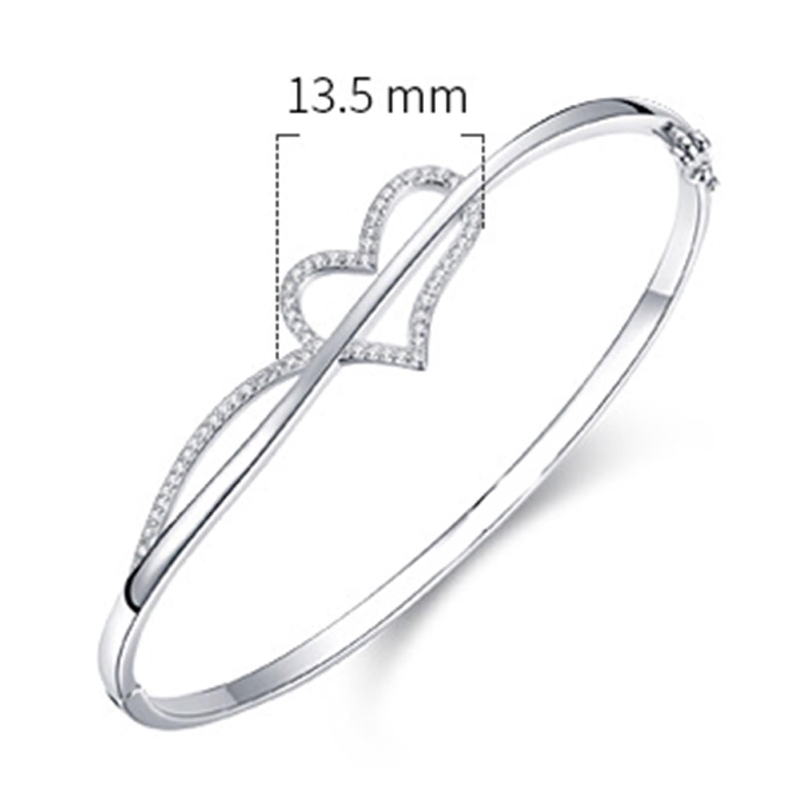 Braccialetti coordinati, da donna, a forma di cuore, con moissanite rotonda, oro bianco/platino 950