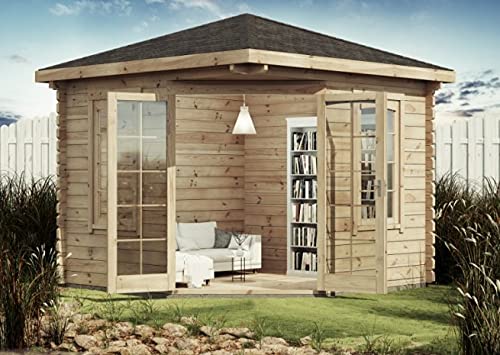 Alpholz 5-Eck Gartenhaus Victor-B aus Massiv-Holz | Gerätehaus mit 44 mm Wandstärke | Garten Holzhaus mit Imprägnierung…