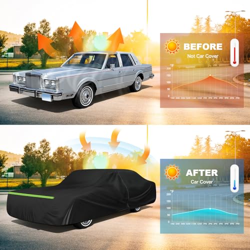 Image of QUNSUNUS Car Cover for Lincoln Town 1981-2012, Waterproof Car Covers with Cotton Lining, All Weather Town Cover with Straps and Zipper for Wind, Sun and Dust Protection