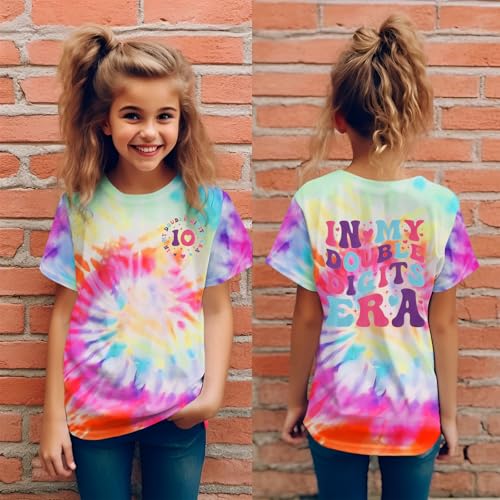 Image of IZYJOY in My Double Digits Era Shirts Girls 10th Birthday T-Shirts 10 Years Old Birthday Party Short Sleeve Summer Tee Tops
