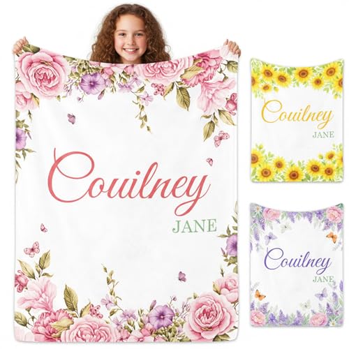 Image of Personalized Baby Blanket with Name, Custom Name Blanket for Kids Soft Flanne Blankets in Easter Personalized Baby Gifts for Infant Newborn Shower (Purple-3)