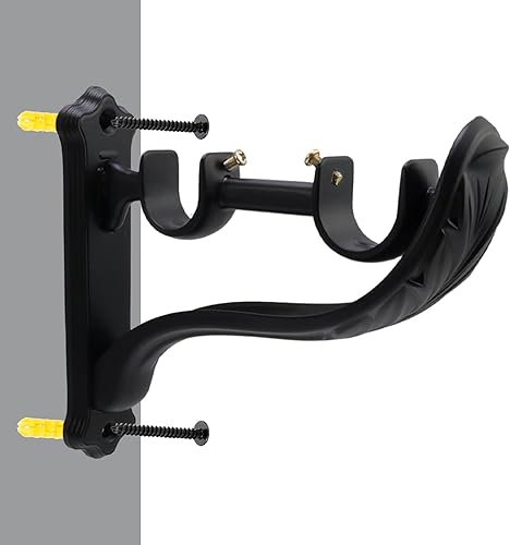 Miniatura 7 de 2 soportes de barra de cortina dobles, soportes de montaje en pared retro negros para cortinas de ventana con tornillo ajustable