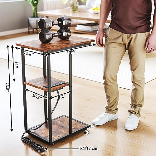 image for Homsorout C Shaped End Table with Charging Station, Stylish C Side Tab