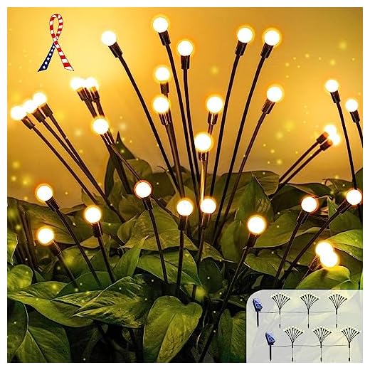 6pack Total 48LED Solar Garden Lights - Solar Powered Firefly Lights Outdoor, Solar Swaying Light, Solar Fairy Lights Outdoor Waterproof for Garden Decoration (Warm White)