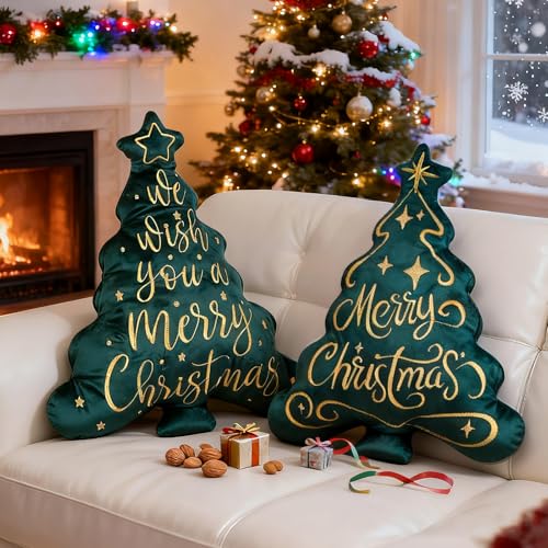 Lanpn 2 Stück Weihnachtsbaum Kissen Weihnachtskissen, Frohe...