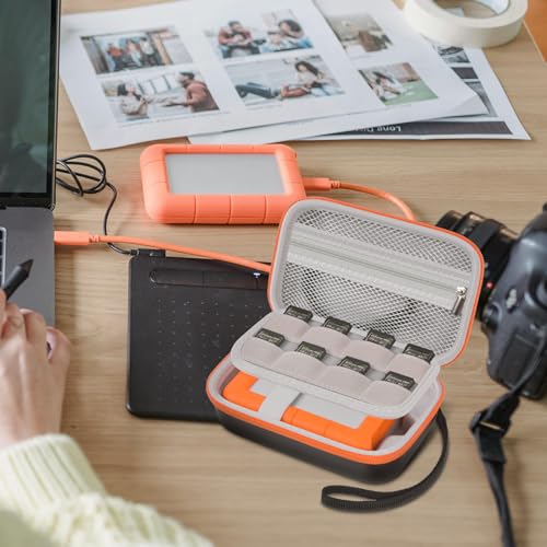 Case for LaCie Rugged Mini 1TB/ 2TB/ 4TB/ 5TB/ Thunderbolt 3.0 2.0 USB-C External Hard Drive Portable HDD, Storage Holder for Hard Drives for Mac and PC Computer & USB Cable SD Cards- Bag Only (Grey) - Thumbnail 6